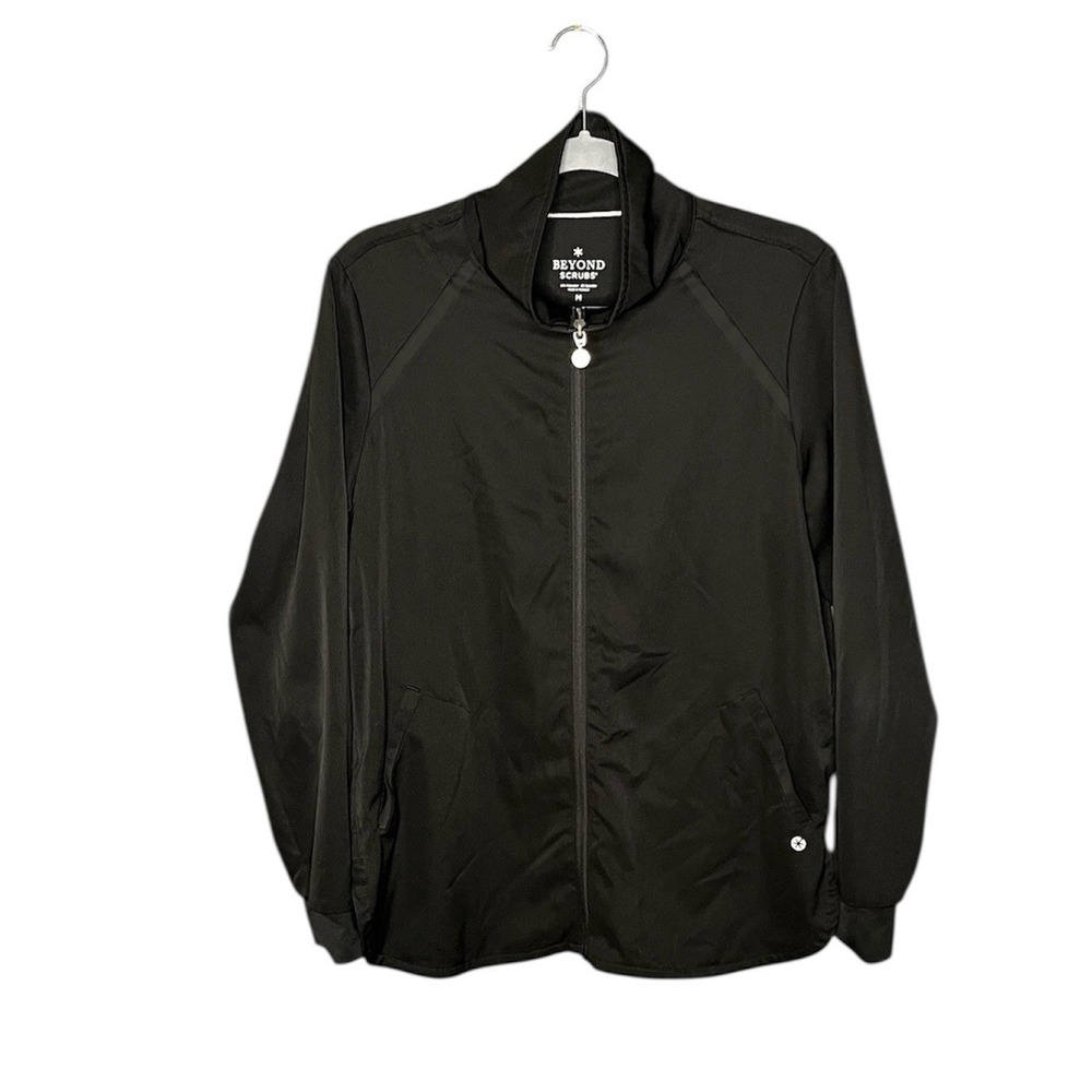 Beyond Scrubs Jacket Womens Medium Black  Full Zip Stretch‎ Medical Uniform